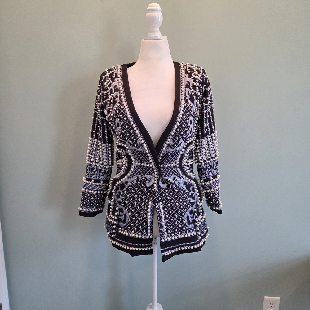 Bella Barnett Black Embellished Beaded Open Front Jacket Size S - Picture 2 of 16